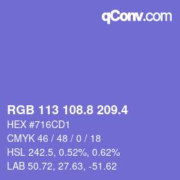 カラーコード: RGB 113 108.8 209.4 | qconv.com
