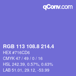 カラーコード: RGB 113 108.8 214.4 | qconv.com