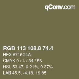 カラーコード: RGB 113 108.8 74.4 | qconv.com