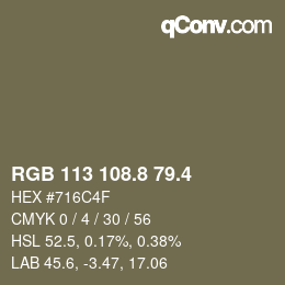 カラーコード: RGB 113 108.8 79.4 | qconv.com