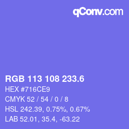 カラーコード: RGB 113 108 233.6 | qconv.com