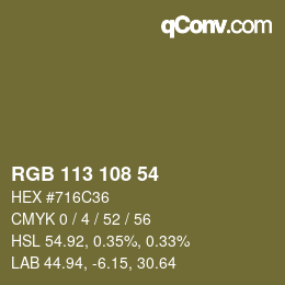 Color code: RGB 113 108 54 | qconv.com