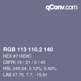 カラーコード: RGB 113 110.2 140 | qconv.com