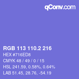 カラーコード: RGB 113 110.2 216 | qconv.com