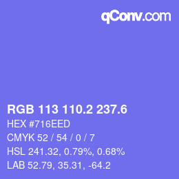 カラーコード: RGB 113 110.2 237.6 | qconv.com