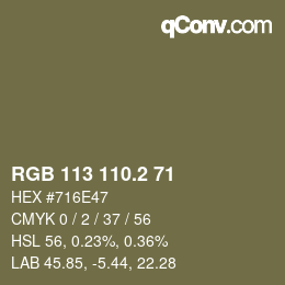 カラーコード: RGB 113 110.2 71 | qconv.com