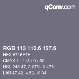 カラーコード: RGB 113 110.6 127.6 | qconv.com
