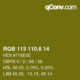カラーコード: RGB 113 110.6 14 | qconv.com