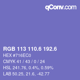 カラーコード: RGB 113 110.6 192.6 | qconv.com
