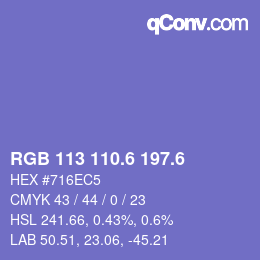 カラーコード: RGB 113 110.6 197.6 | qconv.com
