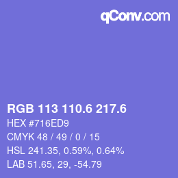 カラーコード: RGB 113 110.6 217.6 | qconv.com