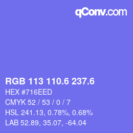 カラーコード: RGB 113 110.6 237.6 | qconv.com