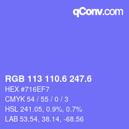 カラーコード: RGB 113 110.6 247.6 | qconv.com