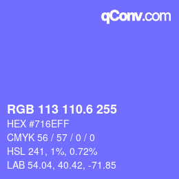 カラーコード: RGB 113 110.6 255 | qconv.com