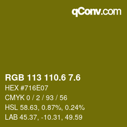 カラーコード: RGB 113 110.6 7.6 | qconv.com