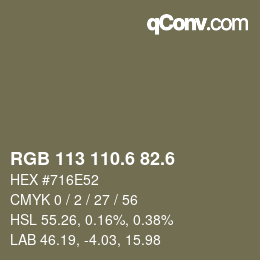 カラーコード: RGB 113 110.6 82.6 | qconv.com