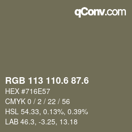 カラーコード: RGB 113 110.6 87.6 | qconv.com