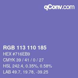 Color code: RGB 113 110 185 | qconv.com