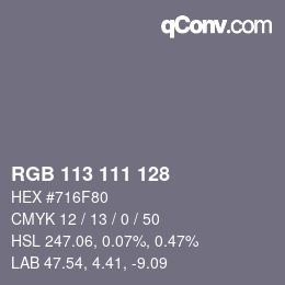 Farbcode: RGB 113 111 128 | qconv.com