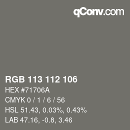 Farbcode: RGB 113 112 106 | qconv.com