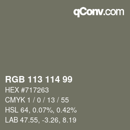 Color code: RGB 113 114 99 | qconv.com