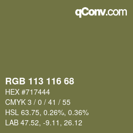 カラーコード: RGB 113 116 68 | qconv.com