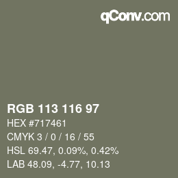 Color code: RGB 113 116 97 | qconv.com