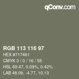 Color code: RGB 113 116 97 | qconv.com