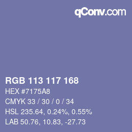 Color code: RGB 113 117 168 | qconv.com