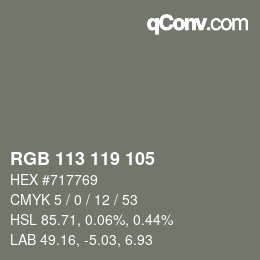 Color code: RGB 113 119 105 | qconv.com