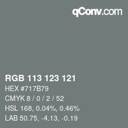 Farbcode: RGB 113 123 121 | qconv.com