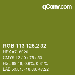カラーコード: RGB 113 128.2 32 | qconv.com