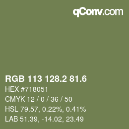 カラーコード: RGB 113 128.2 81.6 | qconv.com