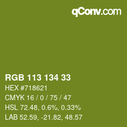 Color code: RGB 113 134 33 | qconv.com