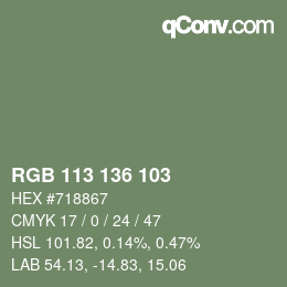Color code: RGB 113 136 103 | qconv.com