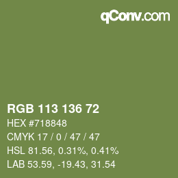 Color code: RGB 113 136 72 | qconv.com