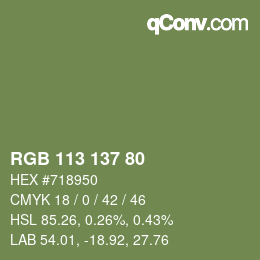 Color code: RGB 113 137 80 | qconv.com