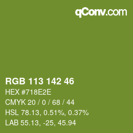 Color code: RGB 113 142 46 | qconv.com