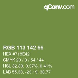 Color code: RGB 113 142 66 | qconv.com