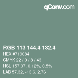 カラーコード: RGB 113 144.4 132.4 | qconv.com