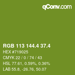 カラーコード: RGB 113 144.4 37.4 | qconv.com
