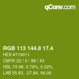 カラーコード: RGB 113 144.8 17.4 | qconv.com
