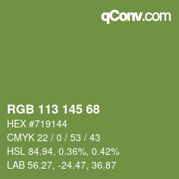 Color code: RGB 113 145 68 | qconv.com