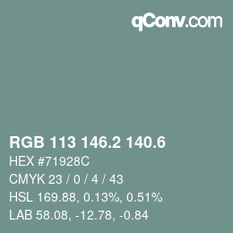 カラーコード: RGB 113 146.2 140.6 | qconv.com
