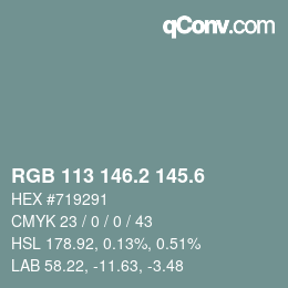 カラーコード: RGB 113 146.2 145.6 | qconv.com