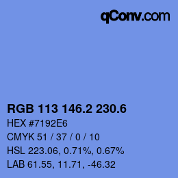 カラーコード: RGB 113 146.2 230.6 | qconv.com