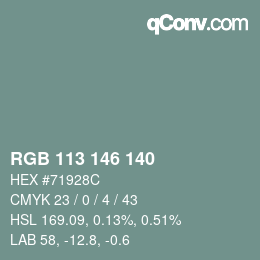 カラーコード: RGB 113 146 140 | qconv.com