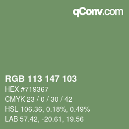 Color code: RGB 113 147 103 | qconv.com