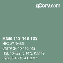 颜色代码: RGB 113 148 133 | qconv.com