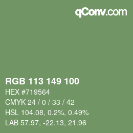 Color code: RGB 113 149 100 | qconv.com
